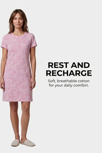 Sweet Dreams Floral Printed Short Nightdress - Dusty Red — thumbnail 5